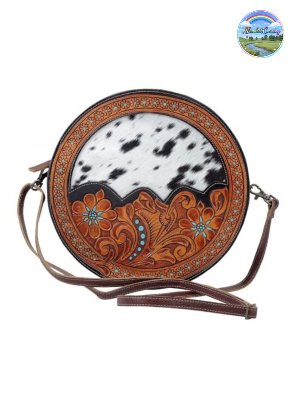 Tooled Leather Cowhide Crossbody Bag Handcrafted Purse Shoulder Strap